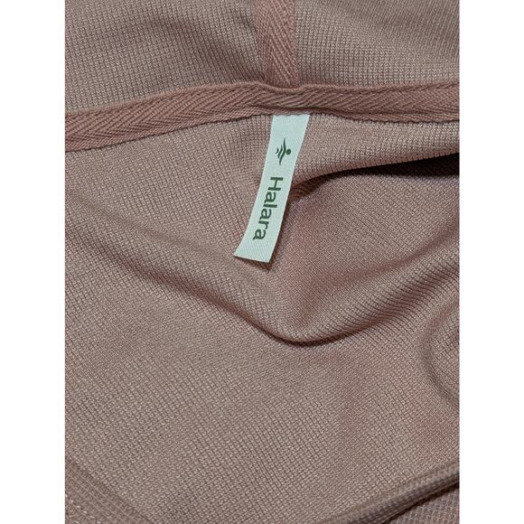 Halara Dress Large Rose Pink Hooded Sweatshirt V Neck Pocket Waffle Knit Casual - Picture 15 of 16